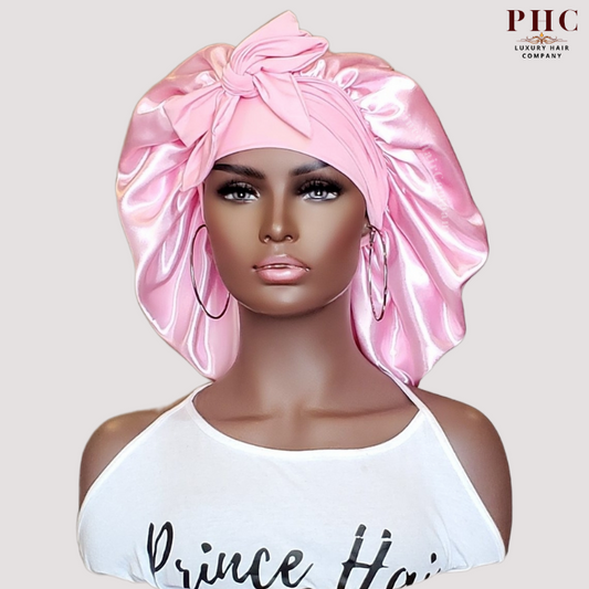 CLEARANCE - Soft Pink Satin Lined Stretch Tie Bonnet