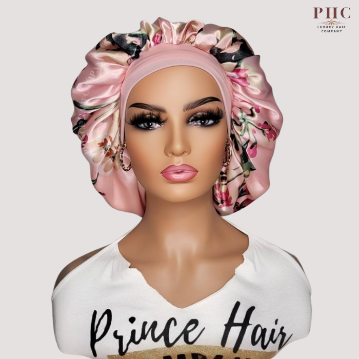 Pink Flowers Wide Band Bonnet (Sm/Med Cap Size)