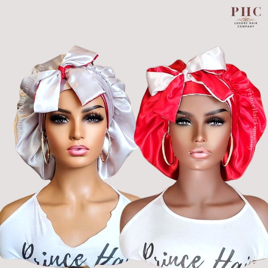 Red & Taupe All Satin Reversible Bonnet - PHC