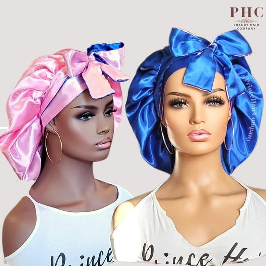 Rose Pink & Royal Blue All Satin Reversible Bonnet - PHC