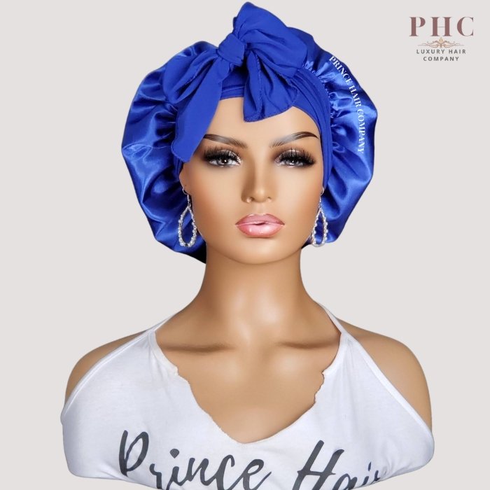 Royal Blue Satin-Lined Stretch Tie Bonnet - PHC