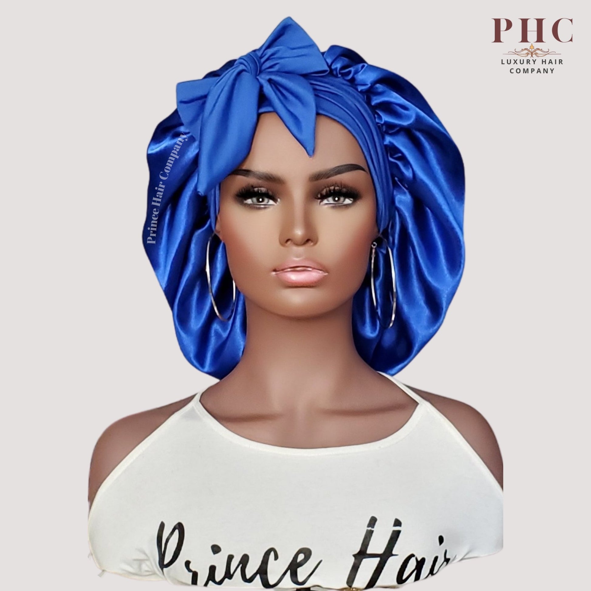 Royal Blue Satin-Lined Stretch Tie Bonnet - PHC