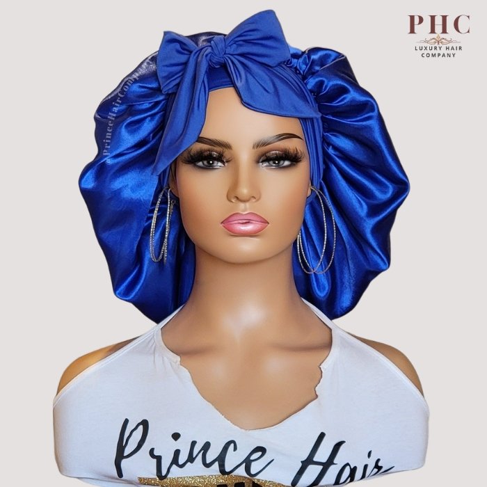Royal Blue Satin-Lined Stretch Tie Bonnet - PHC