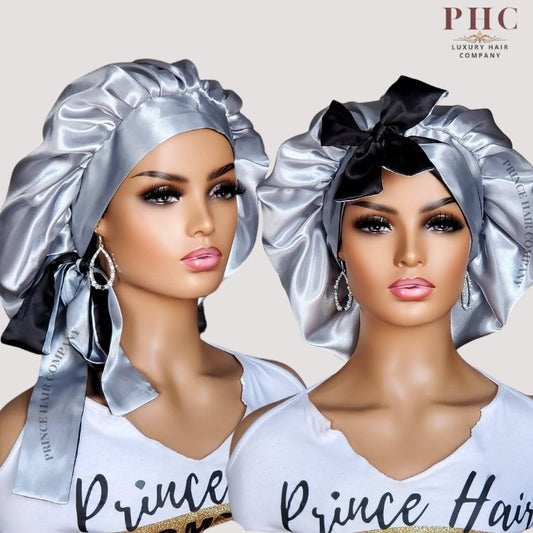Silver & Black All Satin Reversible Bonnet - PHC