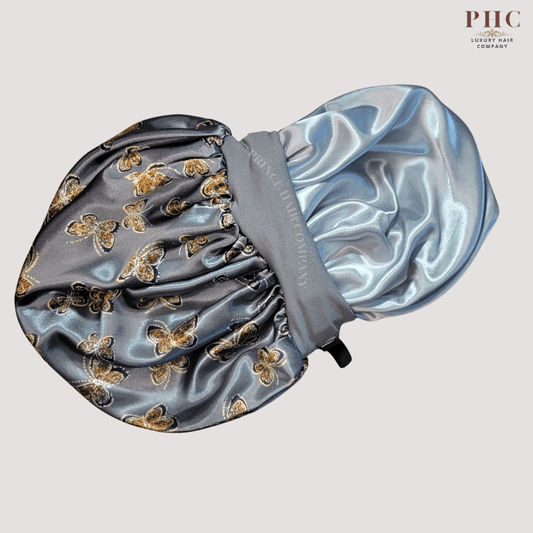 Silver Butterfly Print Wide Band Bonnet (Sm/Med Cap Size) - PHC