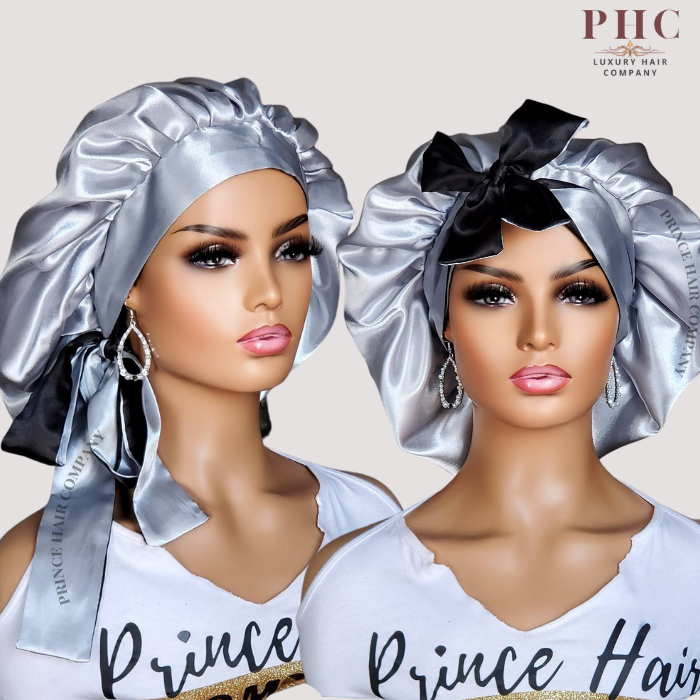 CLEARANCE - Silver & Black All Satin Reversible Bonnet