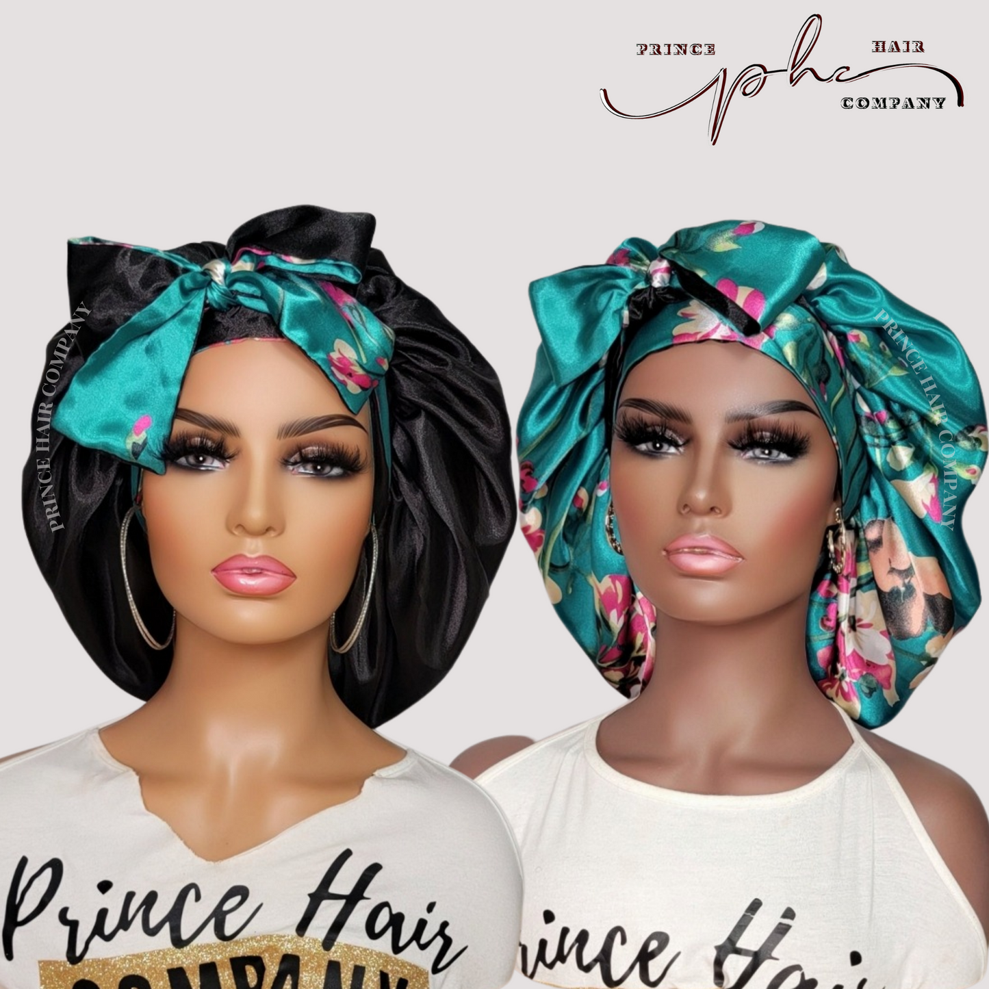 Teal Flowers & Black All Satin Reversible Bonnet