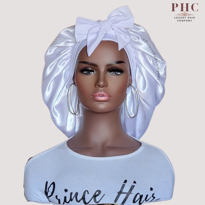 White Satin-Lined Stretch Tie Bonnet - PHC