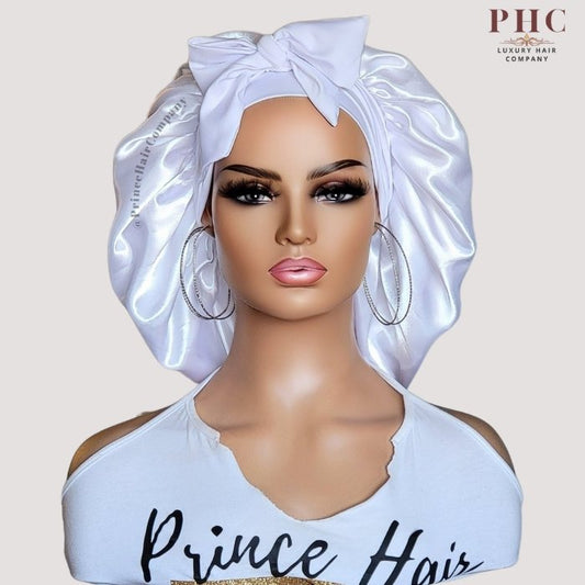 White Satin-Lined Stretch Tie Bonnet - PHC