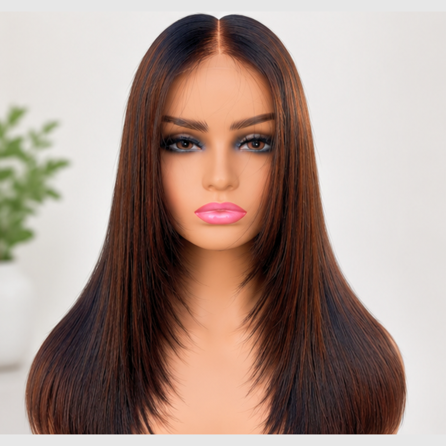 Pre-styled soft highlight layered human hair wig with center part