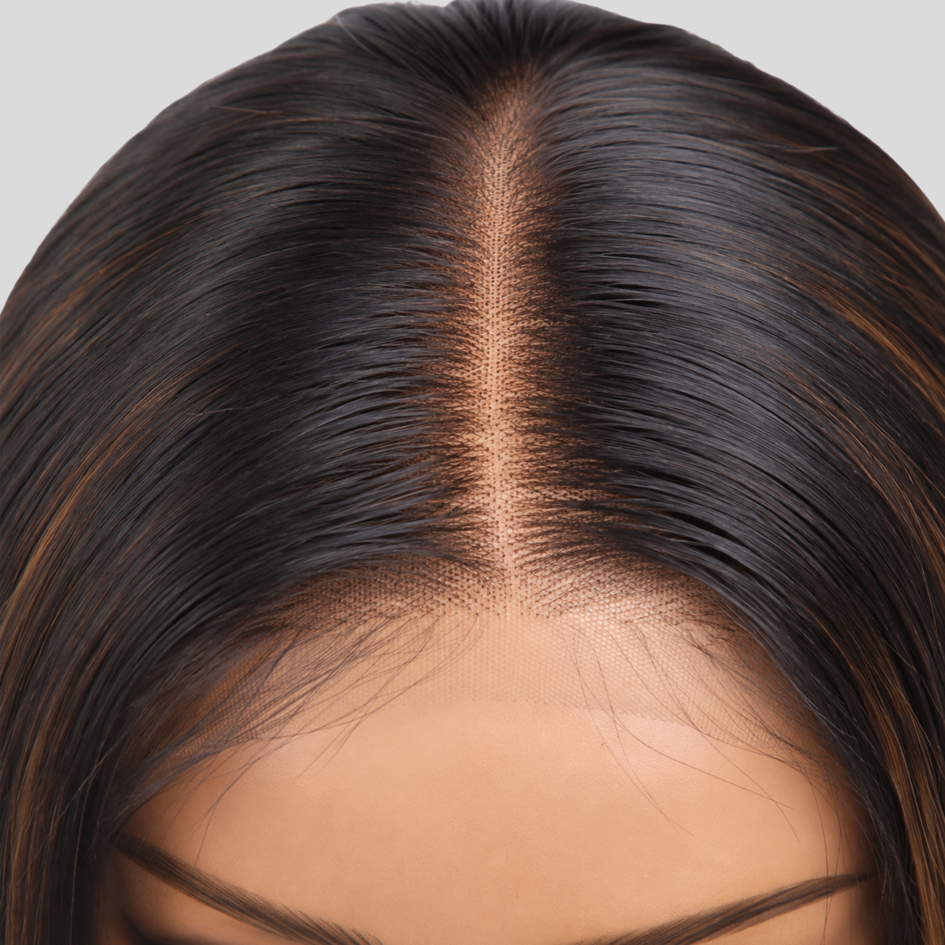 16-inch layered closure wig with sleek straight texture and soft highlights