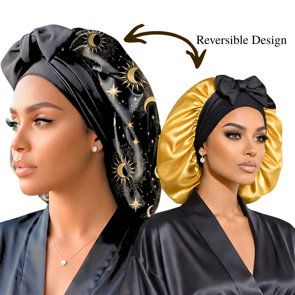 Starry Night Original Stretch Tie satin bonnet by Prince Hair Company — adjustable, stays on all night for curls, braids & locs