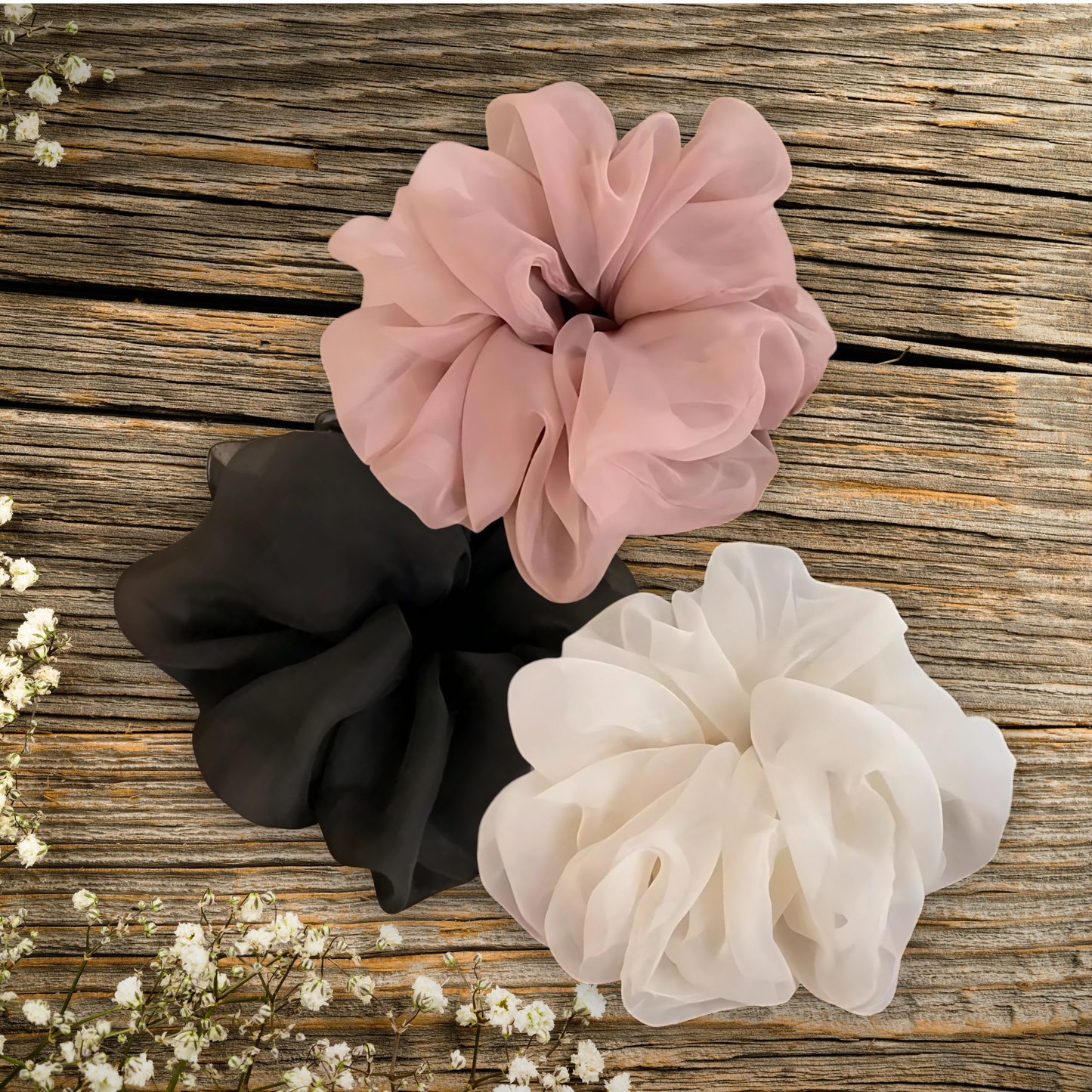 Handmade Sheer Chiffon Scrunchie, Elegant and Voluminous Hair Accessories For All Hair Types