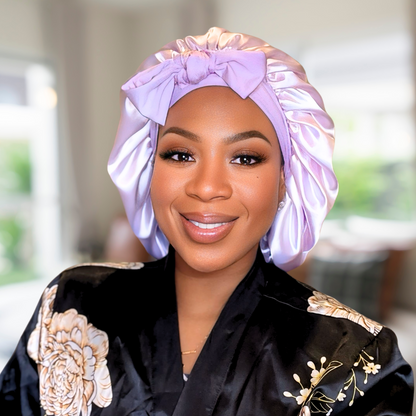 Lilac Satin-Lined Stretch Tie Bonnet