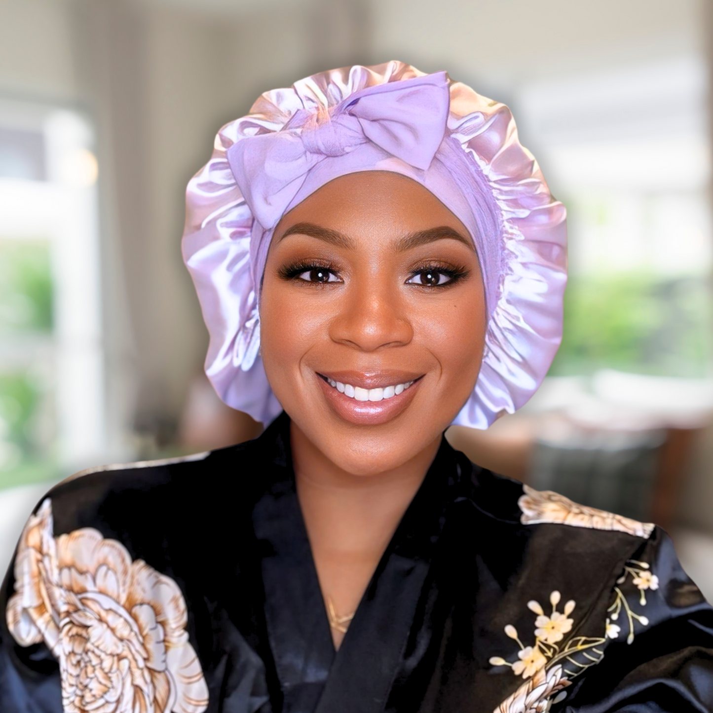 Lilac Satin-Lined Stretch Tie Bonnet