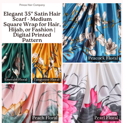 satin floral hair scarves grid showcasing the different patterns being offered. 