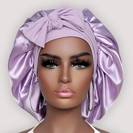 Satin-Lined Stretch Tie Satin Bonnet - Lilac