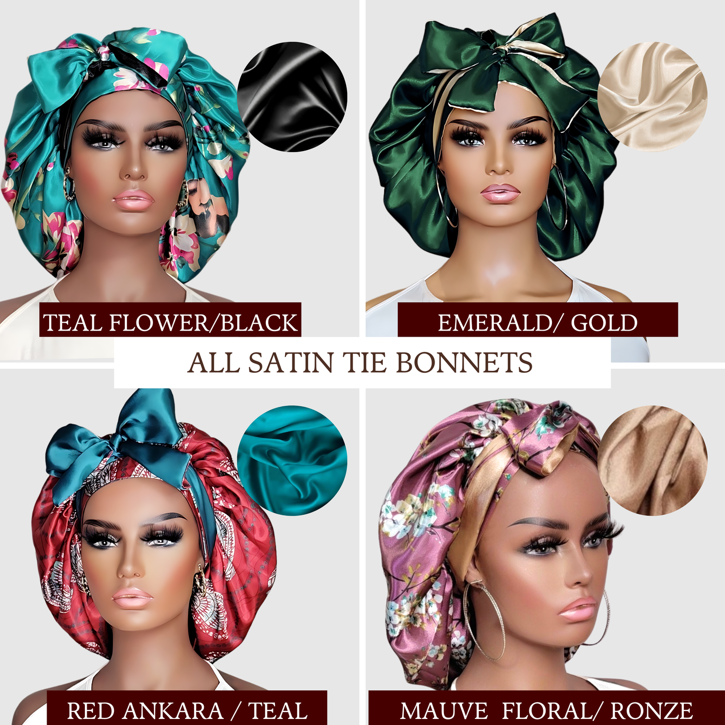 All Satin Reversible Tie Bonnet