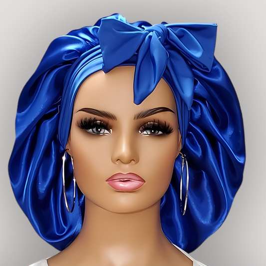 Royal Blue Satin-Lined Stretch Tie Bonnet