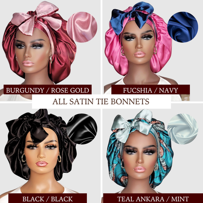 All Satin Reversible Tie Bonnet