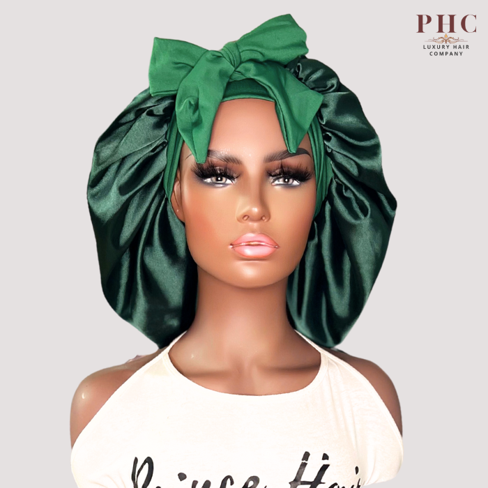 Hunter Green Satin-Lined Stretch Tie Bonnet