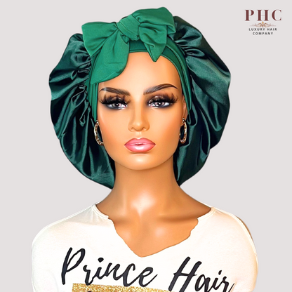 Hunter Green Satin-Lined Stretch Tie Bonnet