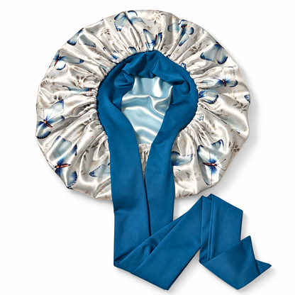 Floral Butterfly Silk-Blend Stretch Tie Satin Bonnet