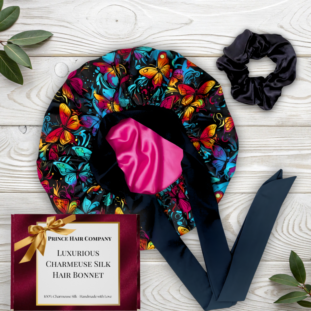 Gift Wrapped Silk Satin Sleep Bonnet & Scrunchie Set | Charmeuse Print | Adjustable Stretch Tie | Handmade in USA