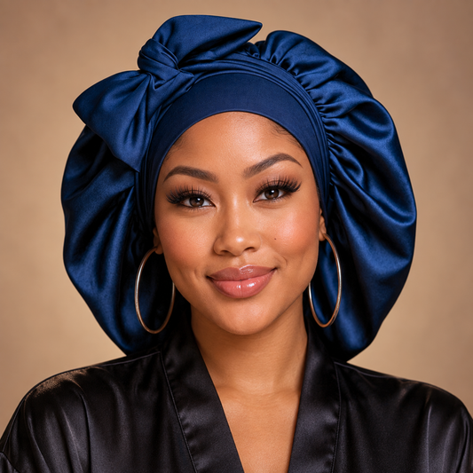 Original Stretch Tie Satin Bonnet | Navy Blue