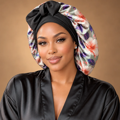 Olive Magnolia Silk-Blend Stretch Tie Satin Bonnet
