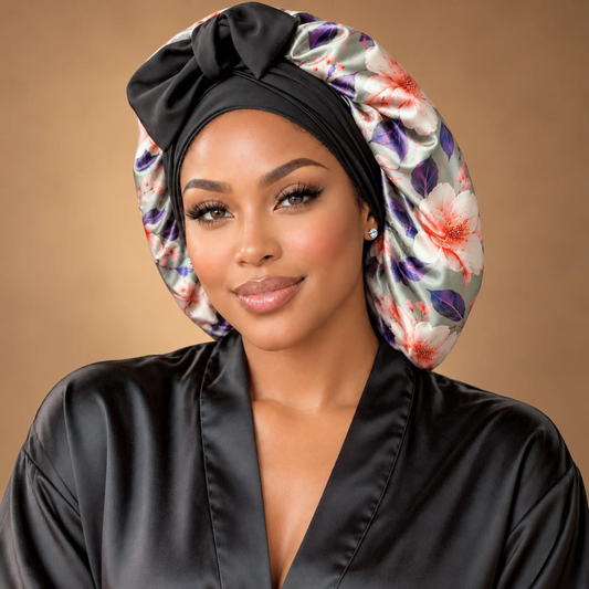 Olive Magnolia Silk-Blend Stretch Tie Satin Bonnet