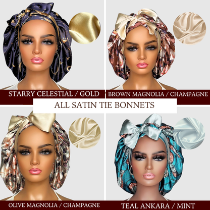 All Satin Reversible Tie Bonnet