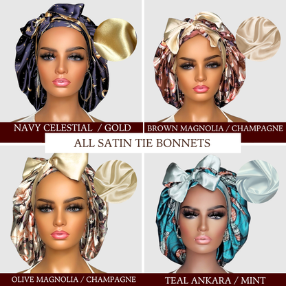 All Satin Reversible Tie Bonnet