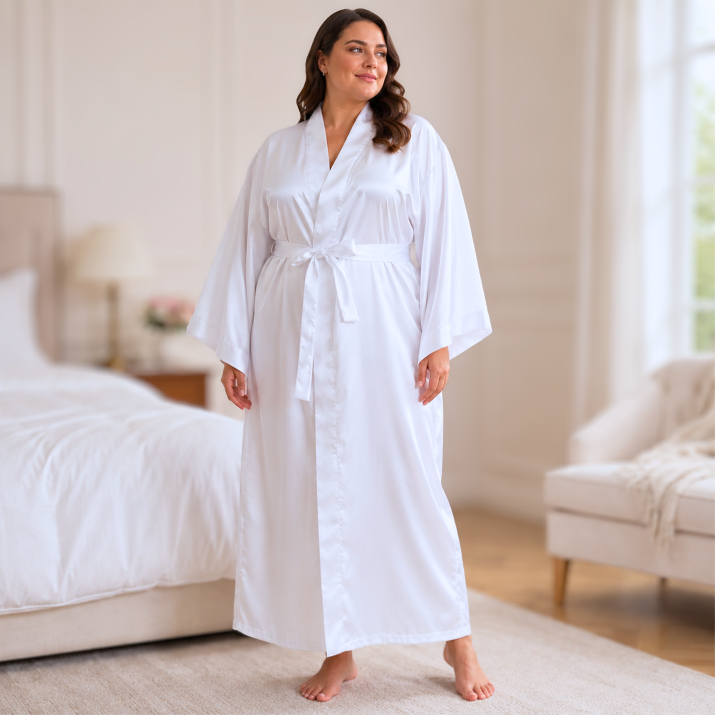 Satin Serenity Batwing Robe | Long Satin Kimono with Pockets