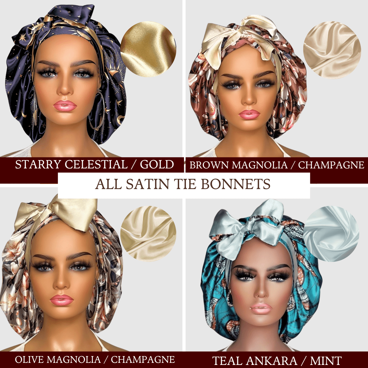 All Satin Reversible Tie Bonnet - PHC