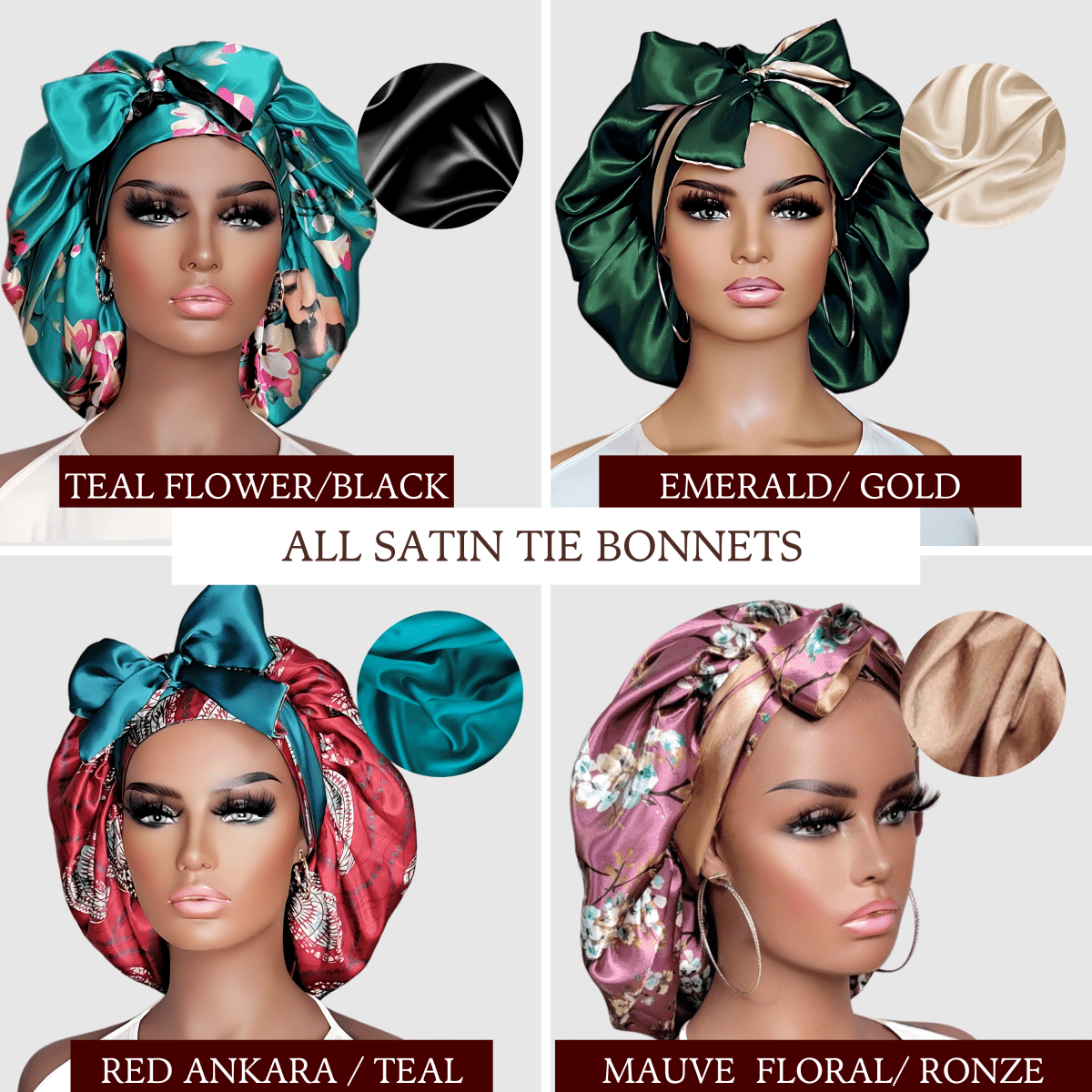 All Satin Reversible Tie Bonnet - PHC