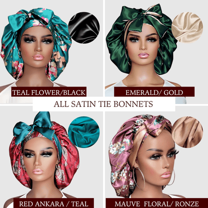 All Satin Reversible Tie Bonnet - PHC