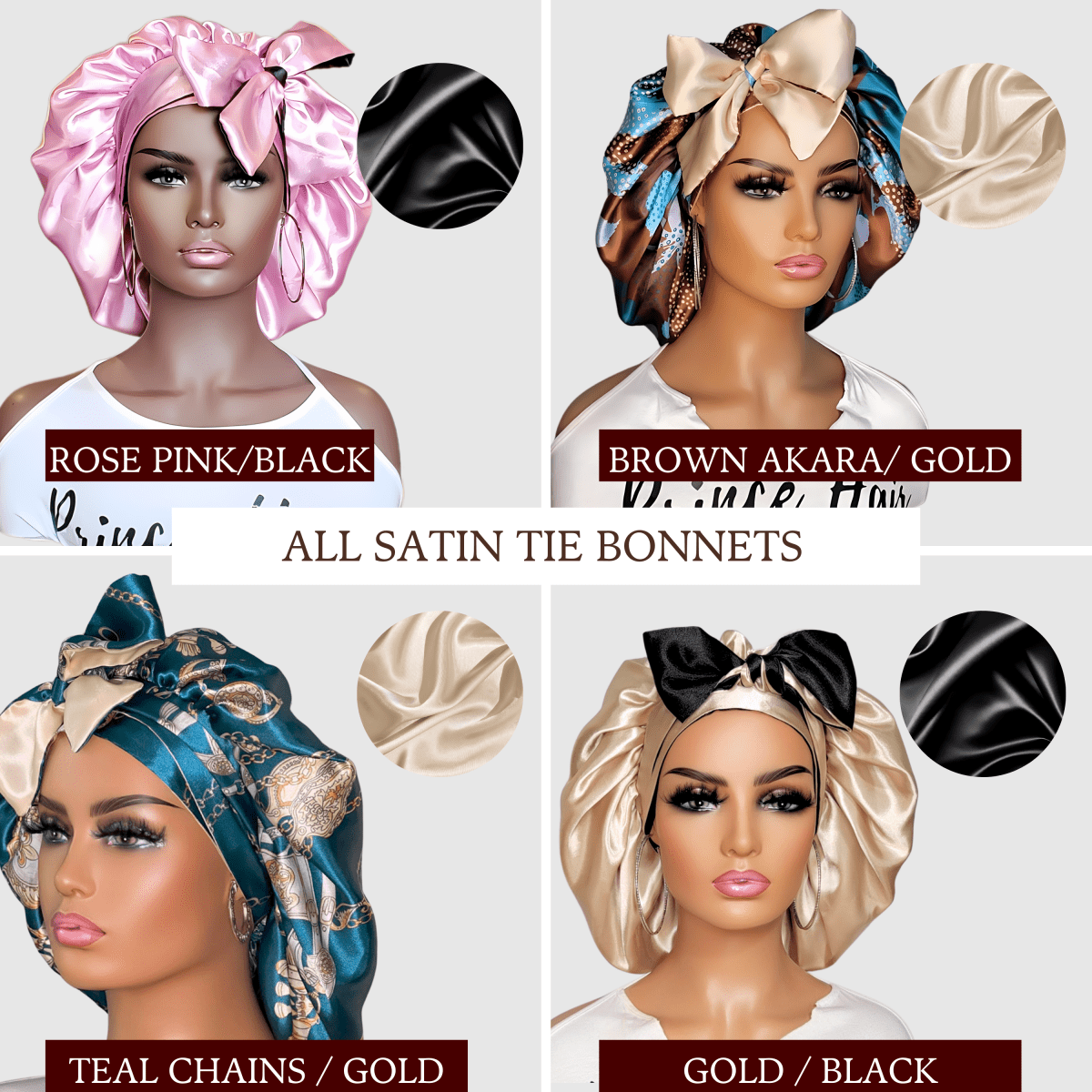 All Satin Reversible Tie Bonnet - PHC