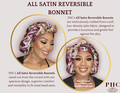 Deep Mauve Flower & Bronze All Satin Reversible Bonnet