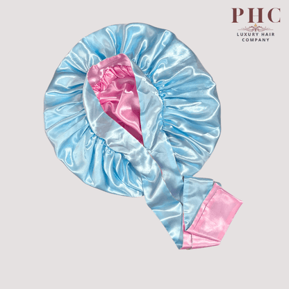 Baby Blue & Pink All Satin Reversible Bonnet - PHC