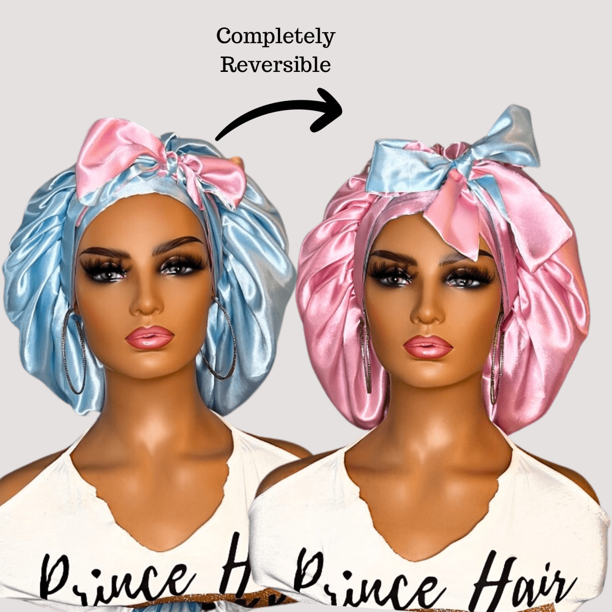 Baby Blue & Pink All Satin Reversible Bonnet - PHC