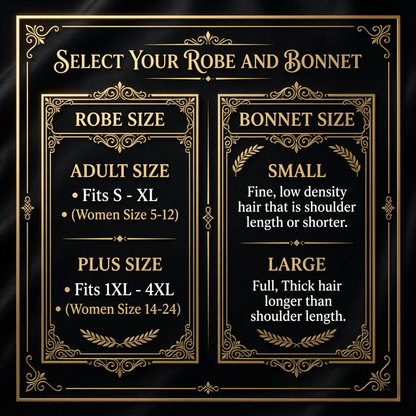 Black Satin Kimono Robe Gift Set with Celestial Print Bonnet, Eye Mask, Scrunchie, Standard & Plus Size, Robe with Pockets - PHC