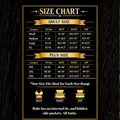 Black Satin Kimono Robe Gift Set with Celestial Print Bonnet, Eye Mask, Scrunchie, Standard & Plus Size, Robe with Pockets - PHC