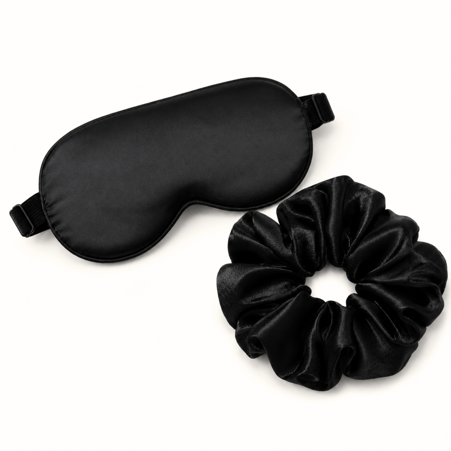 Black satin sleep set add-on with eye mask and oversized scrunchie