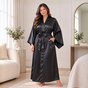 Women’s Long Satin Kimono Robe with Pockets | Reg & Plus Size