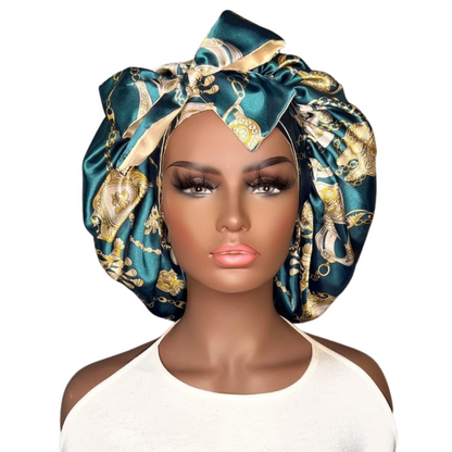 Teal & Gold Chains ALL Satin Reversible Bonnet