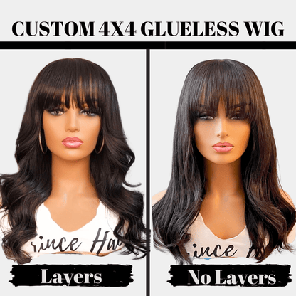 Brazilian Human Hair Custom Wig with 4x4 HD Lace Bang Closure - PHC