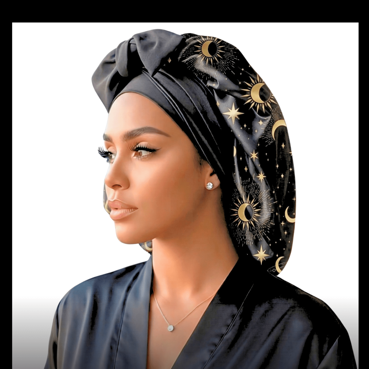 Celestial Print Reversible Stretch Tie Satin Bonnet | Small & Large Sizes - PHC