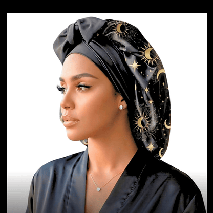 Celestial Print Reversible Stretch Tie Satin Bonnet | Small & Large Sizes - PHC