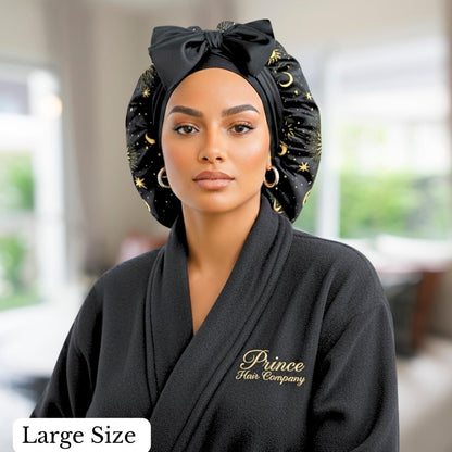Celestial Print Reversible Stretch Tie Satin Bonnet | Small & Large Sizes - PHC